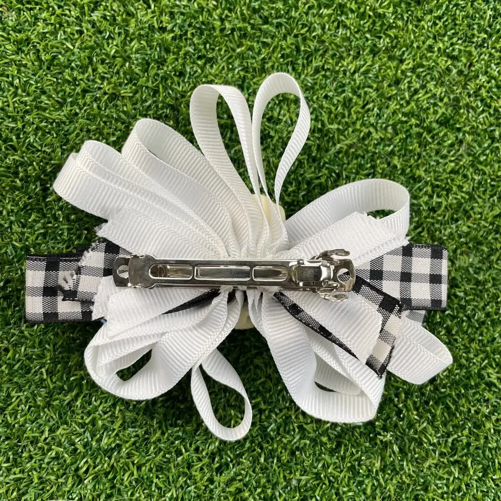 Vintage Dalmatians Puppy Gingham Bow Barrettes Hair Clip